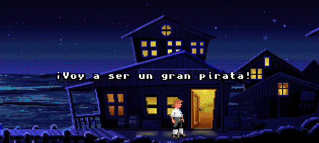 Gif animado de Monkey Island con los diálogos cambiados para hablar de piratería informática.